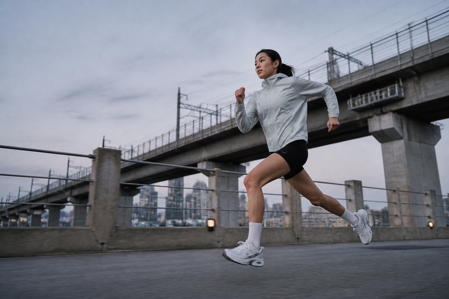 Runner beneath an elevated rail line